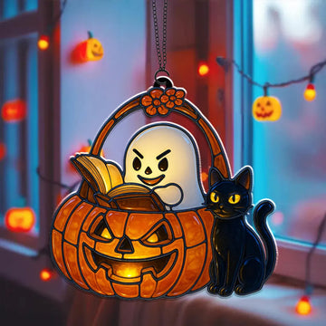 Cute Ghost Reading Book Suncatcher