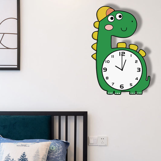 Cartoon Long Neck Dinosaur Brachiosaurus Silent Movement Wall Clock For Children Bedroom