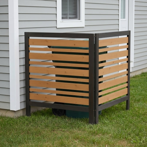 2-Panel Wooden Privacy Screen Fence, Outdoor AC Cover for Backyard Garden