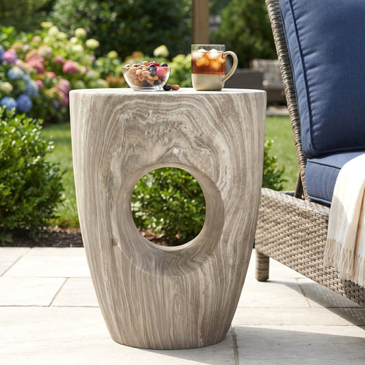 Modern MGO Side Table, Gray Marble Outdoor Garden Stool & Indoor End Table
