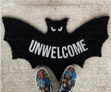 "Unwelcome" Bat Shaped Coir Mat