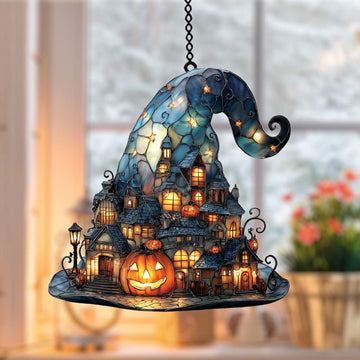 Witch Hat Village Colorful Glass Suncatcher
