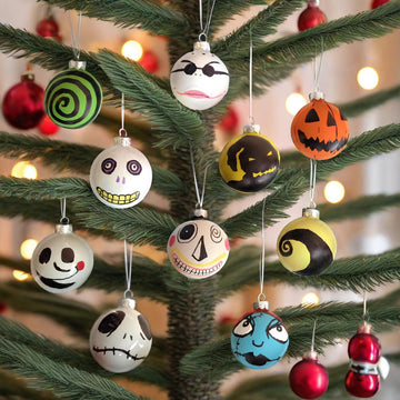 Whimsical Hand-Painted Gothic Fusion Christmas Ornament Set – 10 Pcs