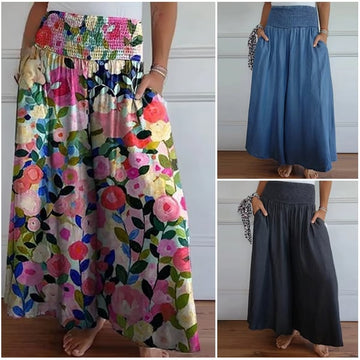 Wide Skirt with Elastic Waistband