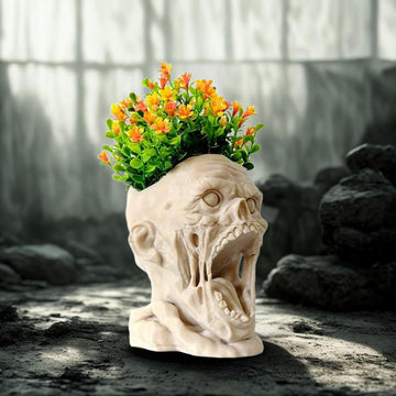Weird Zombie Head Skull Flower Stand