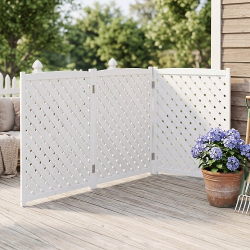 3-Panel Wooden Privacy Screen Fence with Lattice Design, Outdoor AC Cover