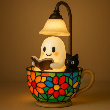 Whimsical Ghost and Cat Reading Lamp