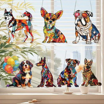 Dyed Acrylic Pet Dog Pendant – Cute Sun Catcher Window Hanging, Wreath Dog Ornament, Gift for Dog Lovers