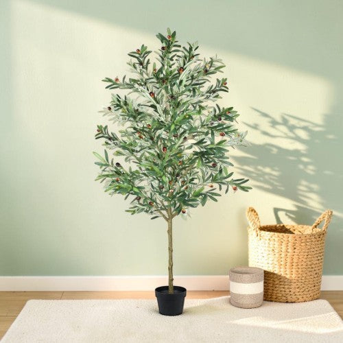 7FT Artificial Olive Tree, Tall Faux Mediterranean Floor Plant with Planter & Basket