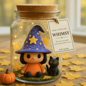 Adopt A Witch Hat Jar — Meet Whimsy and Her Black Cat