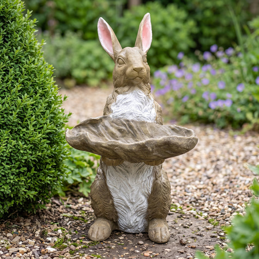 Hand-Painted Bunny Statue, Weatherproof MGO Rabbit Sculpture for Garden & Lawn Decor