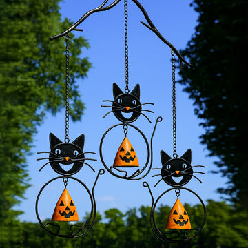 "Spooky Whiskers" Halloween Black Cat Wind Chime