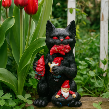 Black Cat Gnome Slayer Statue