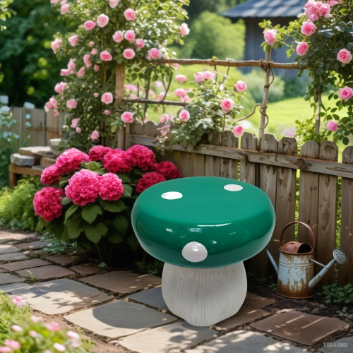 13.4" Oversized Mushroom Stool, Heavy-Duty Resin Side Table in Red, Orange & Green for Patio