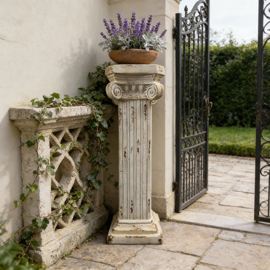 Large 38.2" Antique Roman Column, Premium MGO Greek Ionic Pedestal for Garden, Patio & Villa Decor