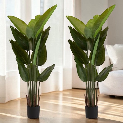 5.2FT Artificial Bird of Paradise Plants, 2 Pack Faux Tropical Palm Trees with Pot
