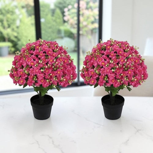 24" Artificial Snow Lotus Flower Plants, 2 Pack Rose Red UV-Resistant Faux Potted Deco
