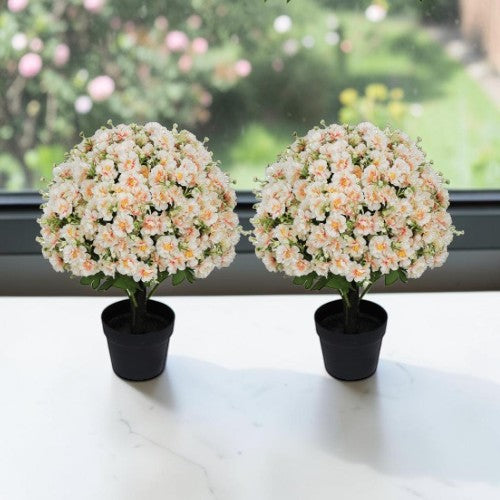 24" Artificial Snow Lotus Flower Plants, 2 Pack Peach Pink UV-Resistant Faux Potted Decor