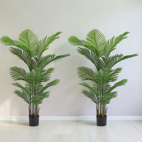 5.2FT Artificial Areca Palm Plants, 2 Pack Tall Faux Tropical Trees with Black Pots