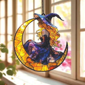 Witch on Moon - Colorful Window Art