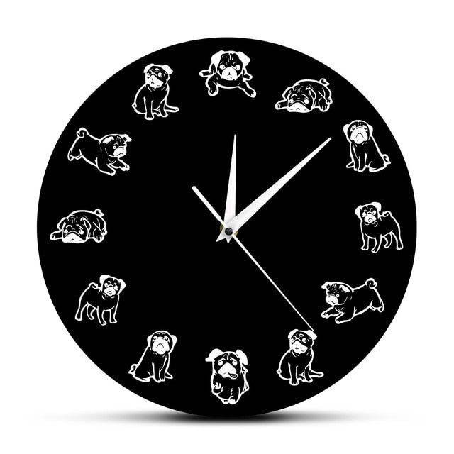 Cartoon Pug Dog Puppy Wall Clock