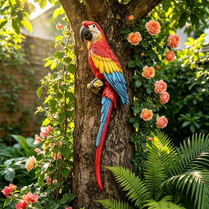 Lifelike Hanging Scarlet Macaw Statue, 38" Weatherproof Resin Parrot Wall Decor