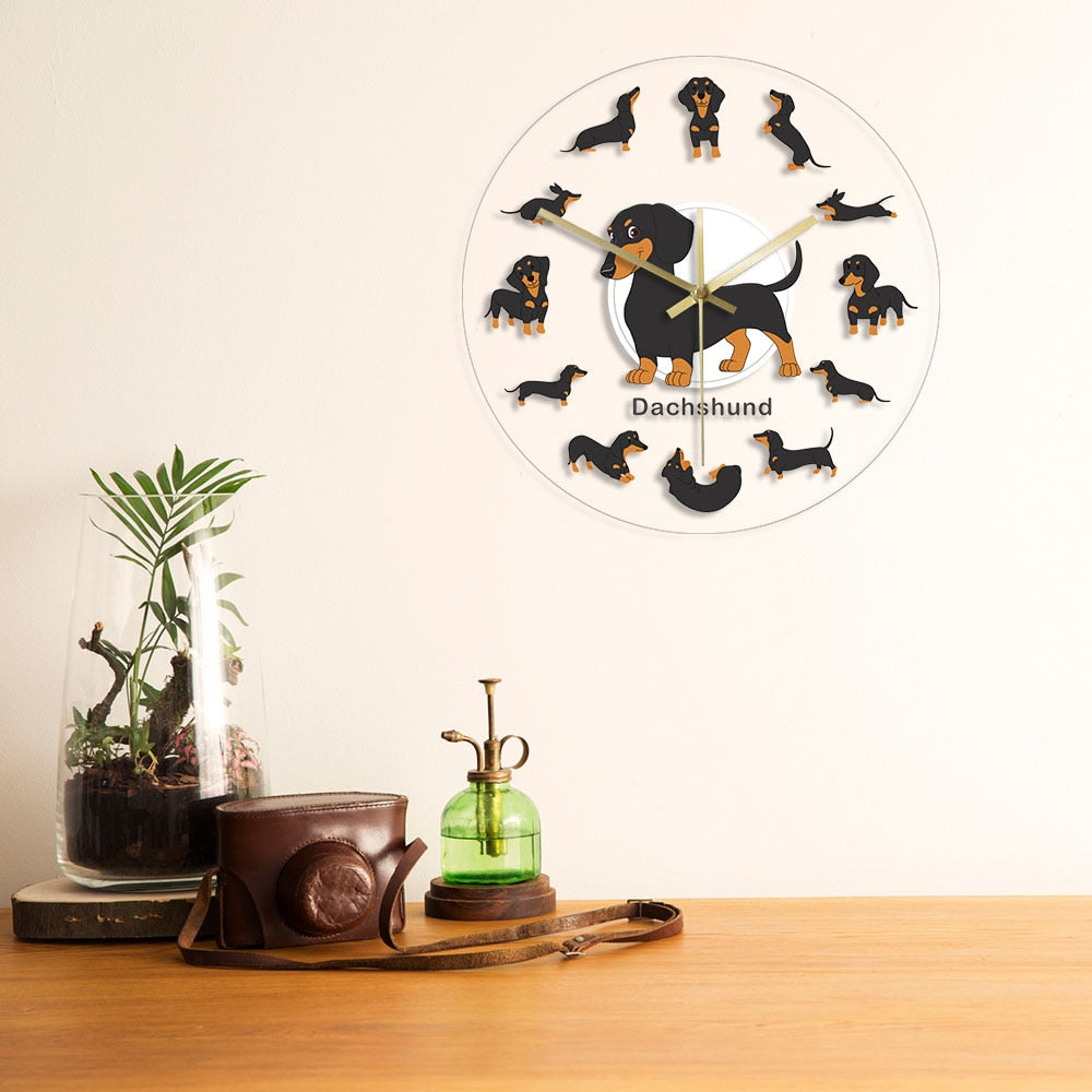 Cartoon Dachshund Wiener Dog Arcylic Wall Clock