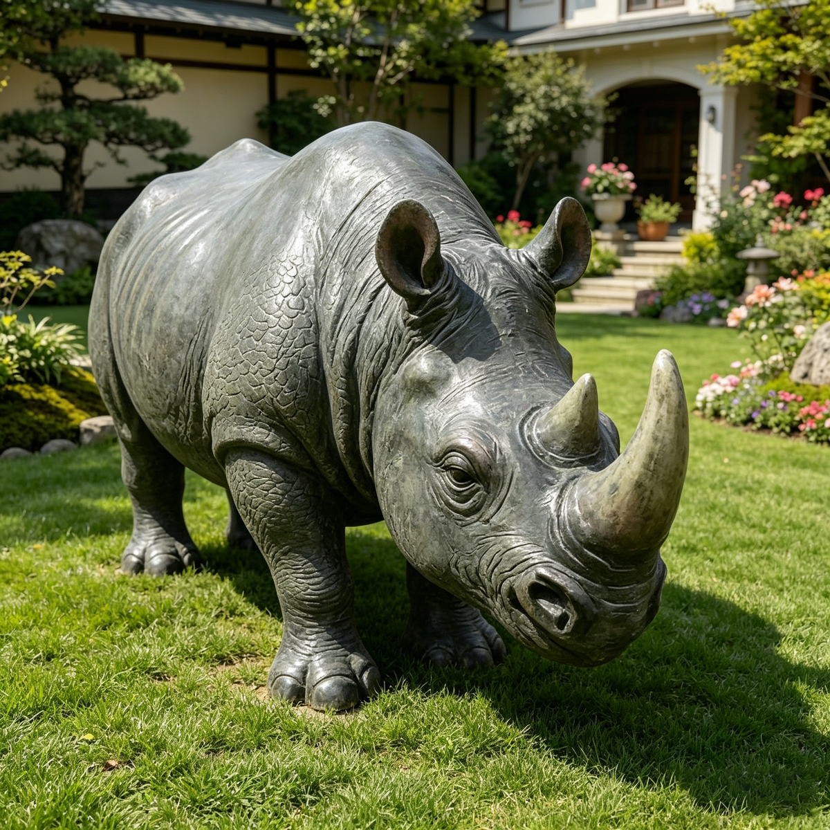 27.5" Majestic Lifelike Rhino Statue, Heavy-Duty Resin Wildlife Decor for Lawn, Yard & Patio