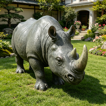 Majestic 27.5" Realistic Rhinoceros Garden Statue – Heavy-Duty Resin Rhino Sculpture with Intricate Skin Textures, Weatherproof Wildlife Decor for Patio, Lawn, Yard & Safari-Themed Spaces
