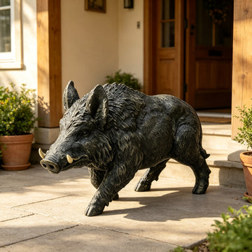 21" Majestic Wild Boar Garden Statue, Hand-Painted Textured Resin Sculpture for Patio & Lawn
