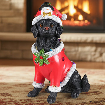 Christmas Dog Statue, Holiday Dog Figurine in Red Santa Outfit