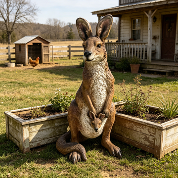 22" Lifelike Mother Kangaroo Statue, Hand-Painted Resin Joey Figurine for Garden & Farmhouse