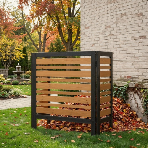 3-Panel Wooden Privacy Screen Fence, Outdoor AC Cover for Backyard Garden