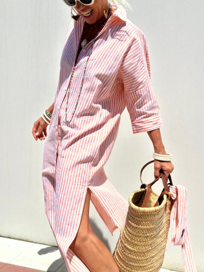 Loose Striped Half Sleeve Shirt Dress