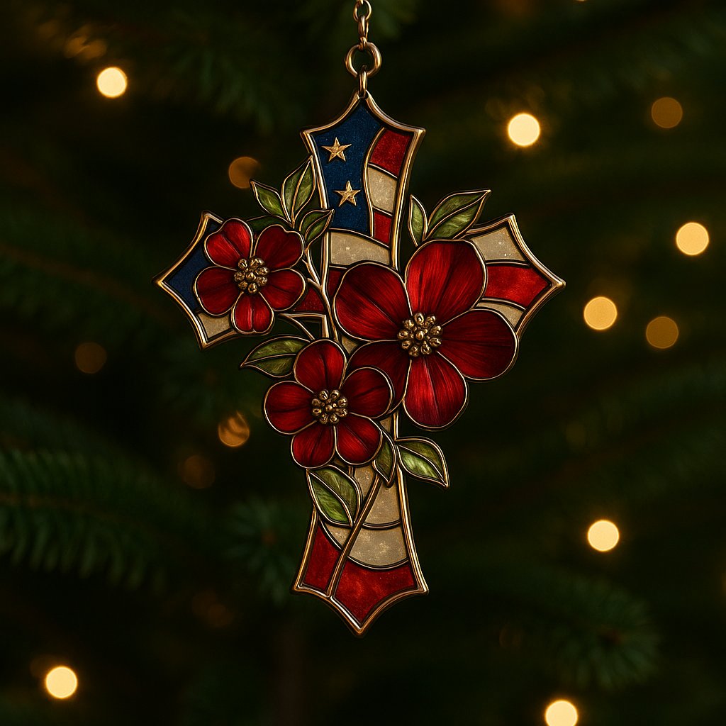 Christmas Patriotic Cross Ornament