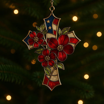 Christmas Patriotic Cross Ornament