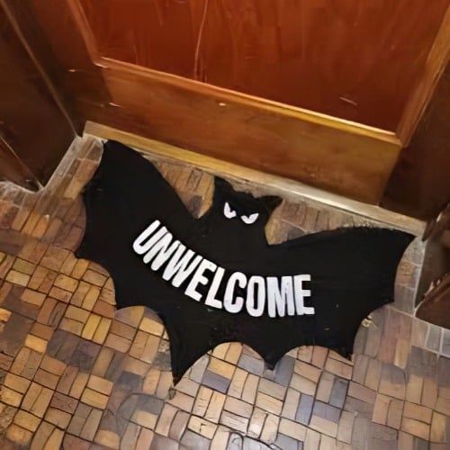 "Unwelcome" Bat Shaped Coir Mat