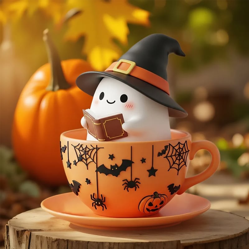 Whimsical Halloween Ghost Teacup Decor