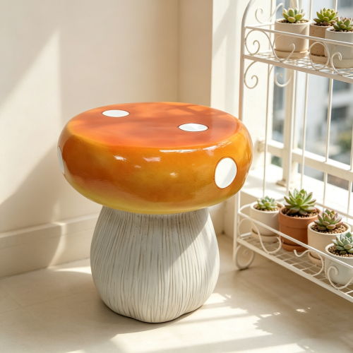13.4" Oversized Mushroom Stool, Heavy-Duty Resin Side Table in Red, Orange & Green for Patio