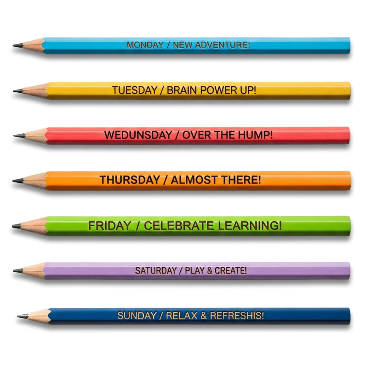 Weekly Motivation Engraved Pencil Set - 7 Days of Inspiration