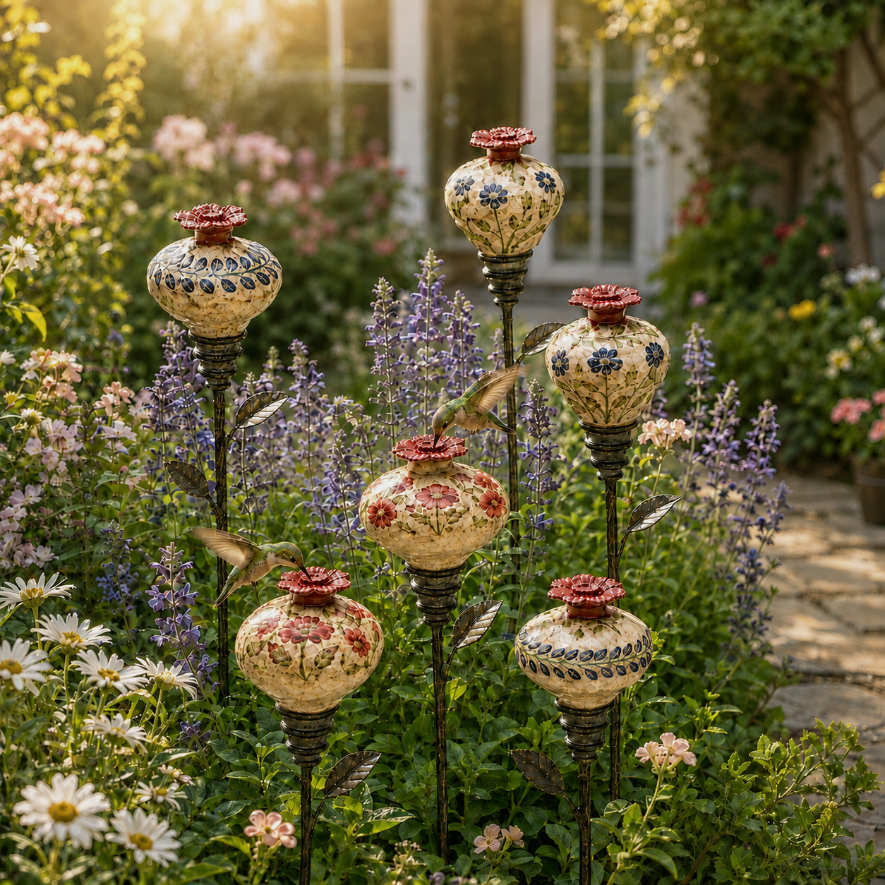 Keramische Bloem Kolibrievoeder – Romantische Tuinsfeer Met Een Vintage Touch!