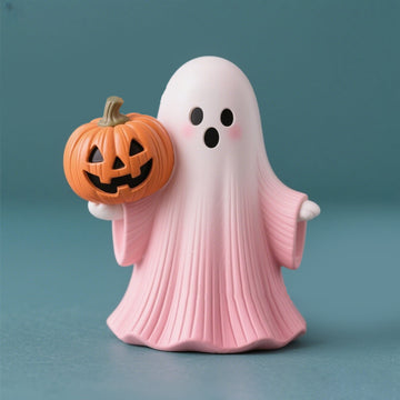 Whimsical Pink Pumpkin Ghost Halloween Decor