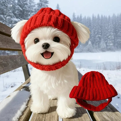 Red Knit Dog Beanie with Ear Flaps – Warm Winter Hat