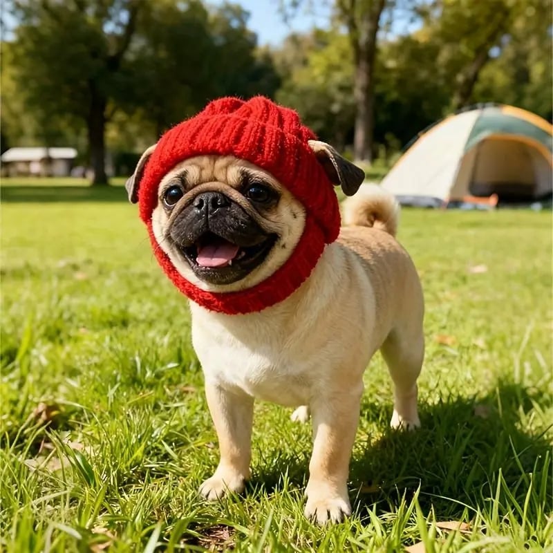 Red Knit Dog Beanie with Ear Flaps – Warm Winter Hat