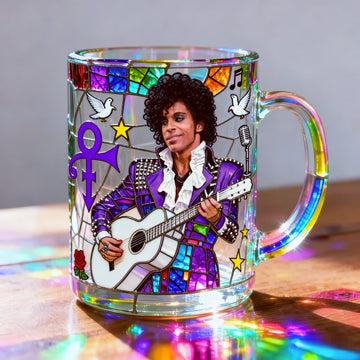 Prince Purple Magic Stained-Glass Mug – Iconic Love Symbol and Guitar Design