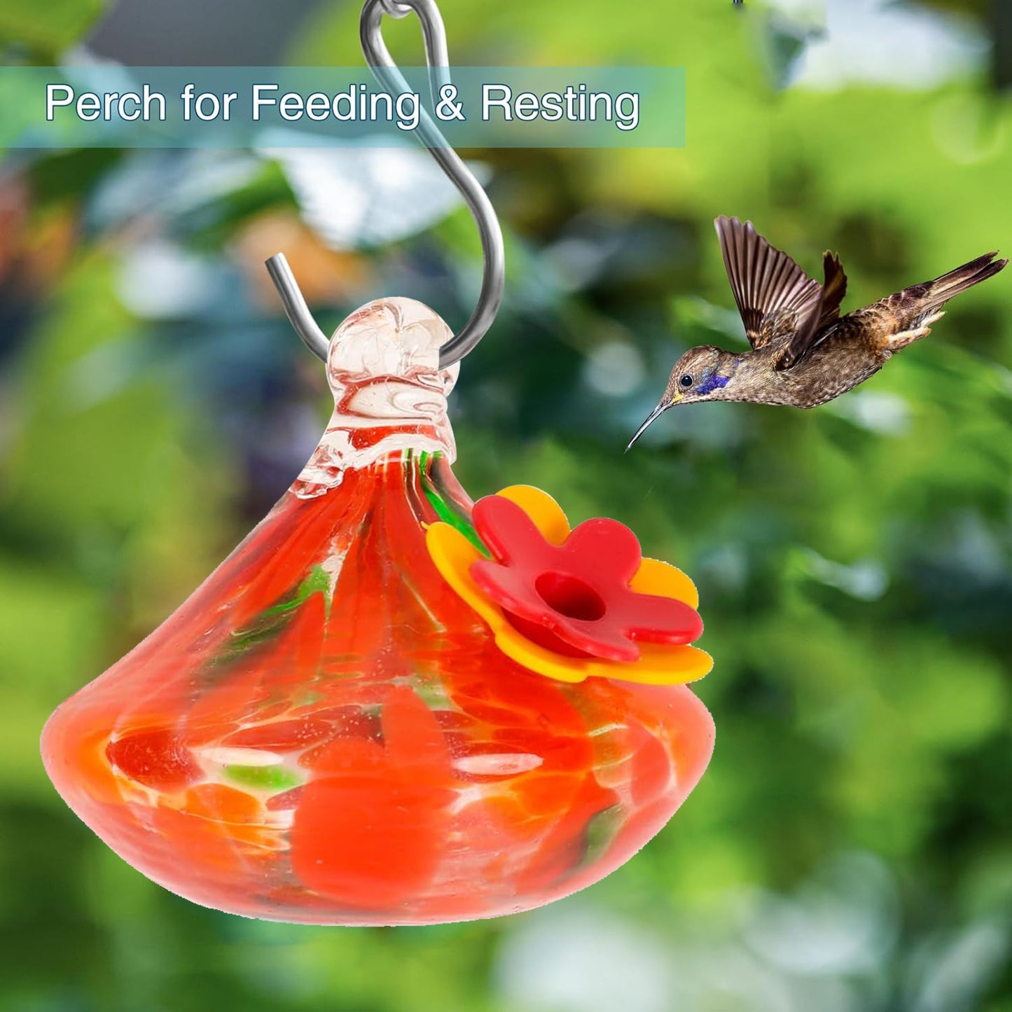 Glass Hummingbird Feeder with Flower Decoration