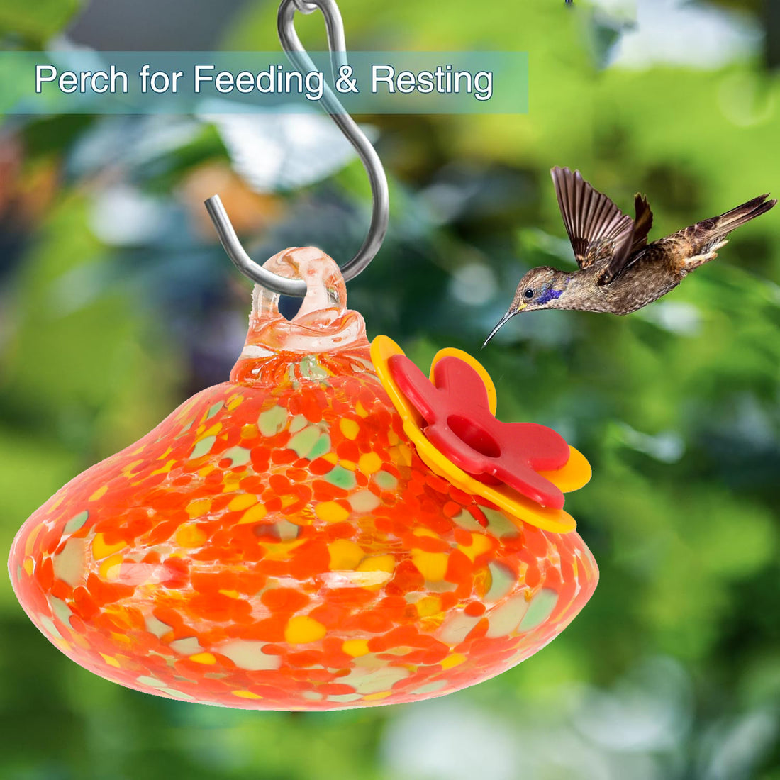 Glass Hummingbird Feeder with Flower Decoration