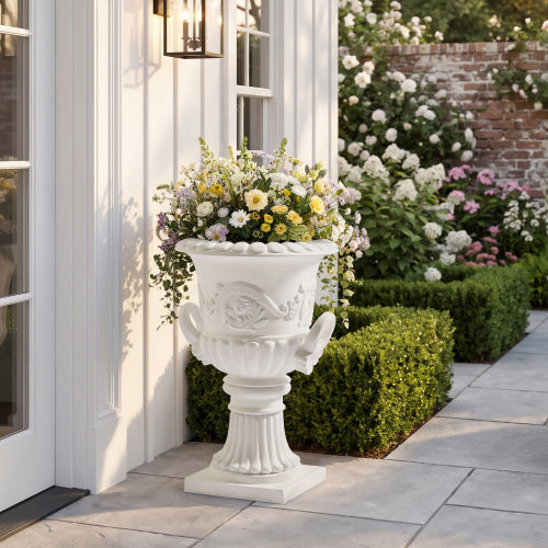 Classical Roman Pedestal Urn, Decorative Outdoor Planter for Garden & Patio