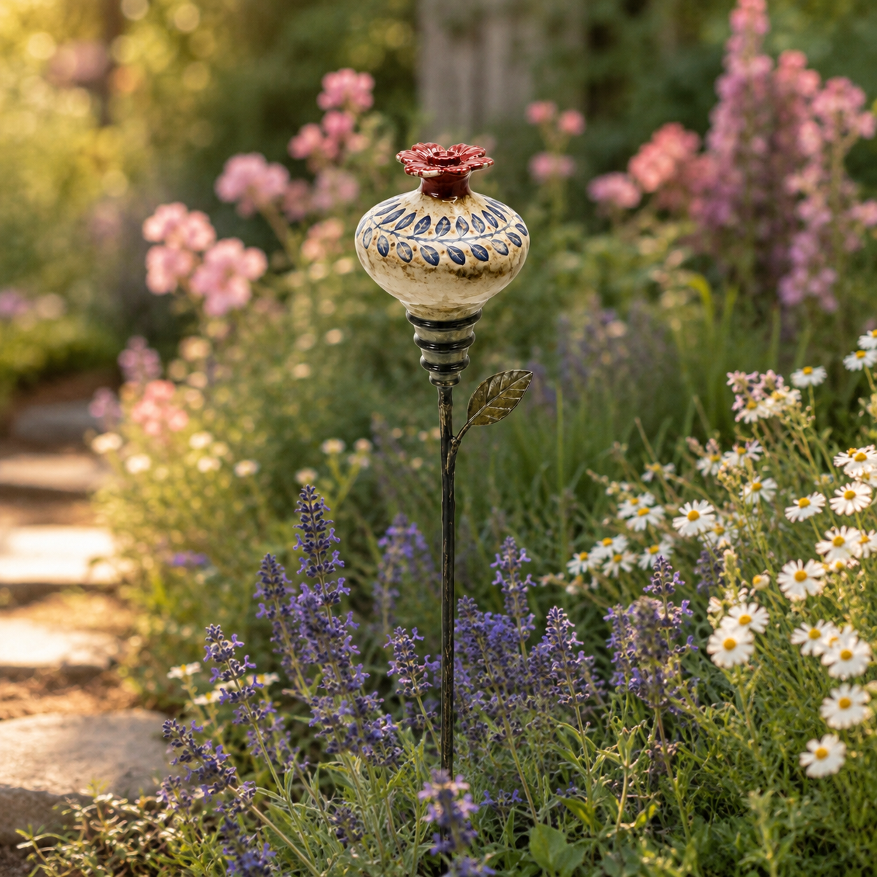 Keramische Bloem Kolibrievoeder – Romantische Tuinsfeer Met Een Vintage Touch!