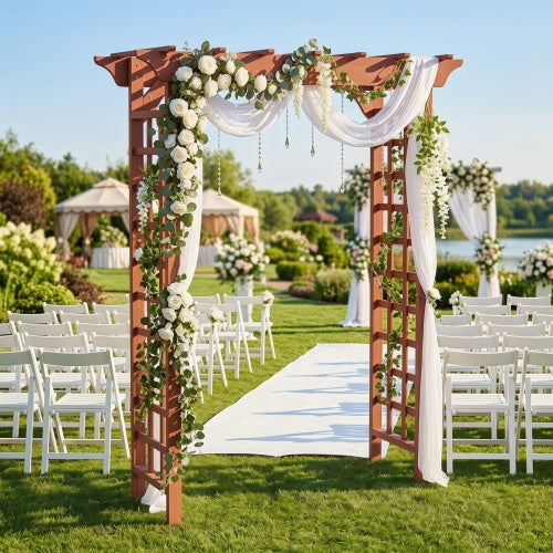 Wooden Garden Arbor with Trellis, Wedding Arch Pergola for Outdoor Ceremony
